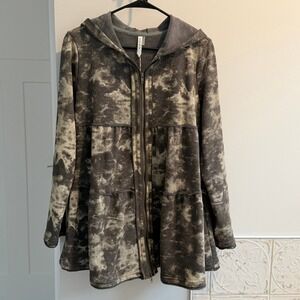 MUR MUR Tie Dye Tiered Hooded Zip Up Jacket Hoodie Women's Size M‎ Anthropologie